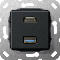 Gira UP Tragring HDMI und USB A sw Kabelpeitsche 567910