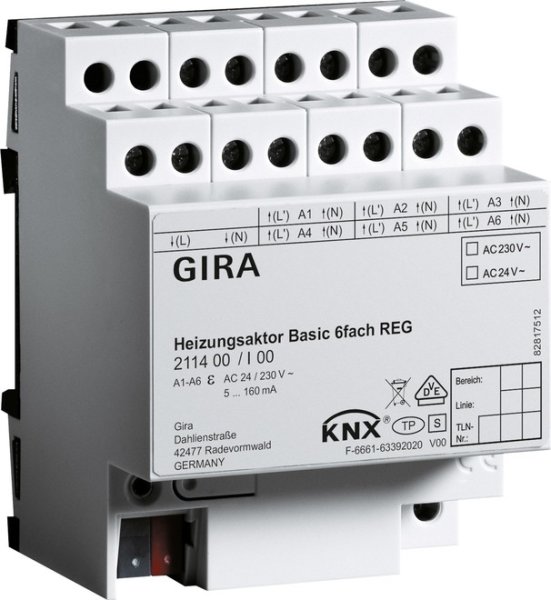 Gira Heizungsaktor 6f basic KNX REG 211400