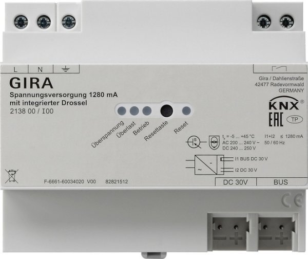 Gira KNX-Spannungsversorgung 1280mA Drossel REG 213800